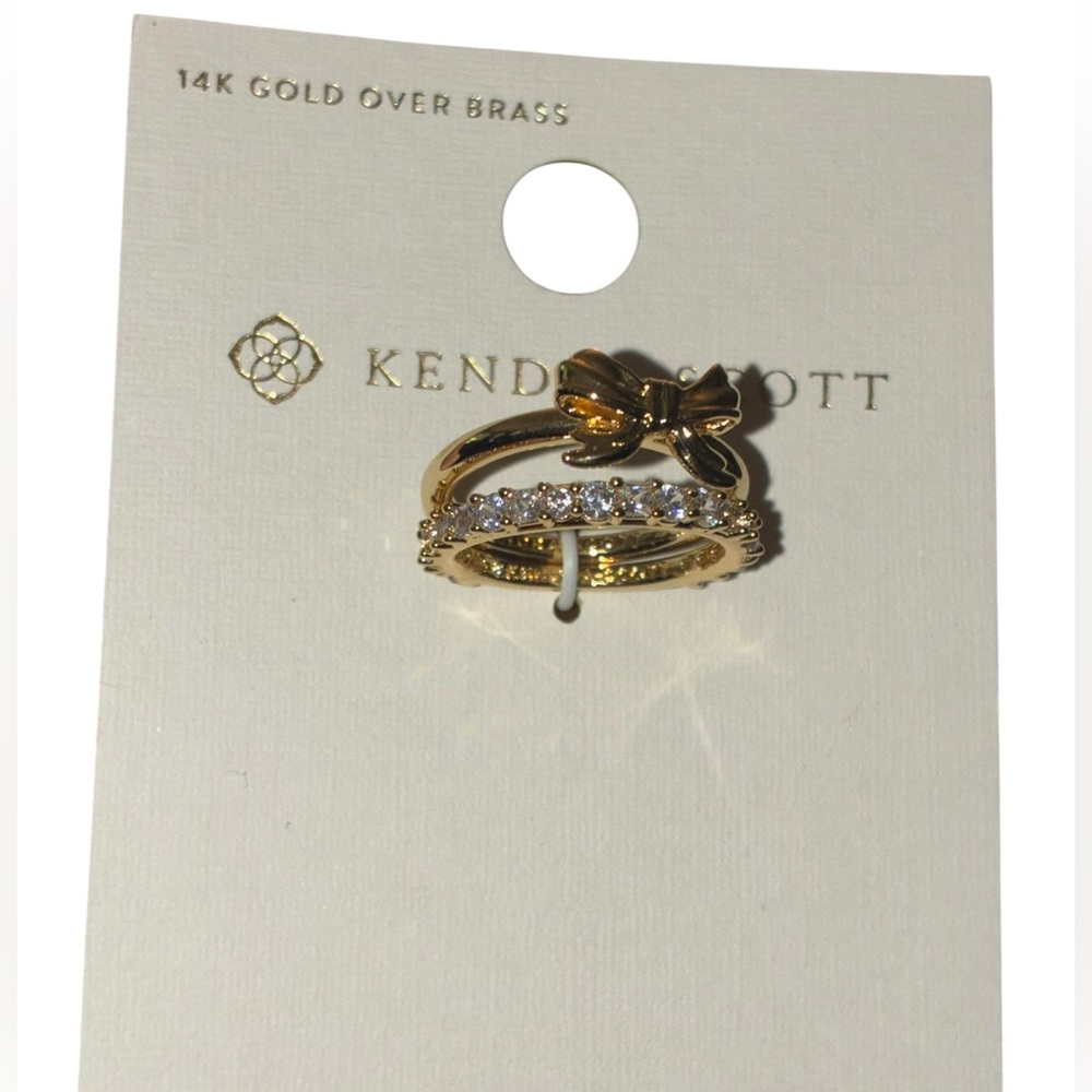 KENDRA SCOTT 14k Gold Stackable Double Bow Ring Cubic Zirconia Band Sz 7 NEW NWT - Picture 2 of 8